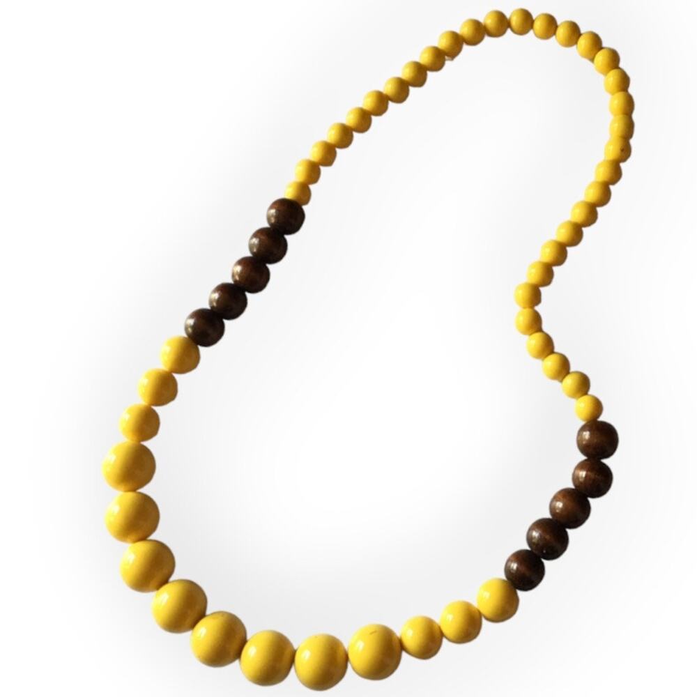 Massive chunky yellow and dark brown beaded necklace, graduated